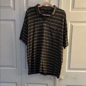 Men's Black and Gray Striped Polo Shirt